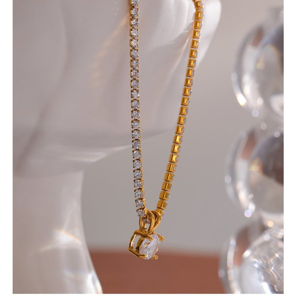 ^NEW 18K Gold Plated 2CT Solitaire Diamond Round Diamond Chain Necklace - Picture 7 of 8